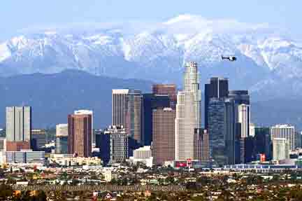 Rare, clear skyline view with snow - Los Angeles, CA