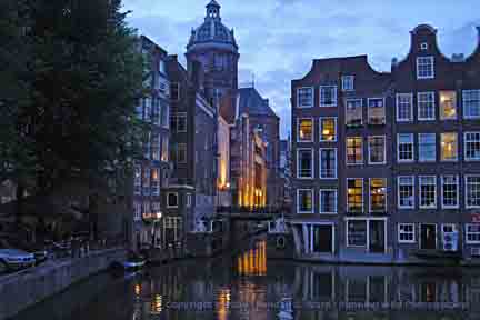 Evening view of canal, Amsterdam, The Netherlands